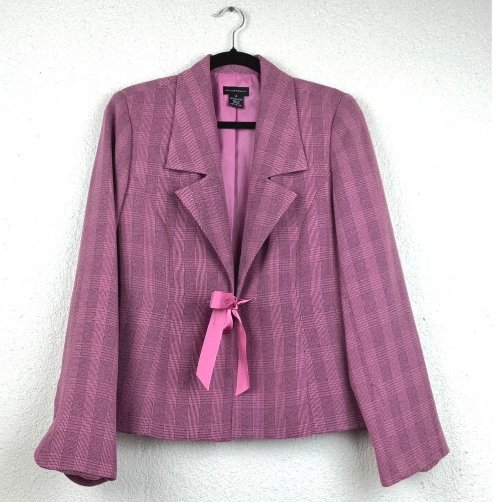 Courtenay Pink Plaid Blazer - 8 - Ribbon Tie Flared Sleeve Vintage Coquette